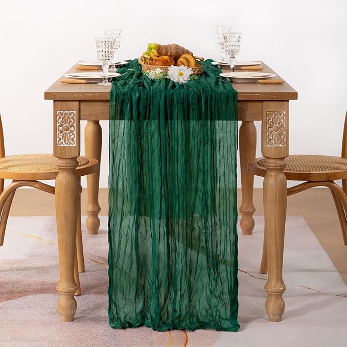 MLMC 3 Pack Emerald Green Cheesecloth Table Runner Boho Dark Green Cheese Cloth Table Runner 10ft Sheer Gauze Cheesecloth Decorations for Wedding Home Party Decor