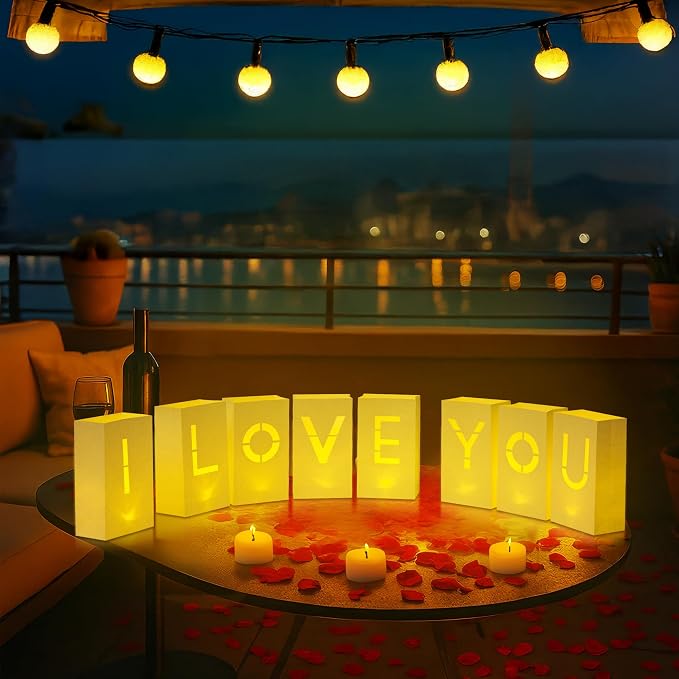 I Love You Light Up Letters - Luminary Paper Bags to be Used as Anniversary Decorations and Valentines' Day Decorations for Your Loved One