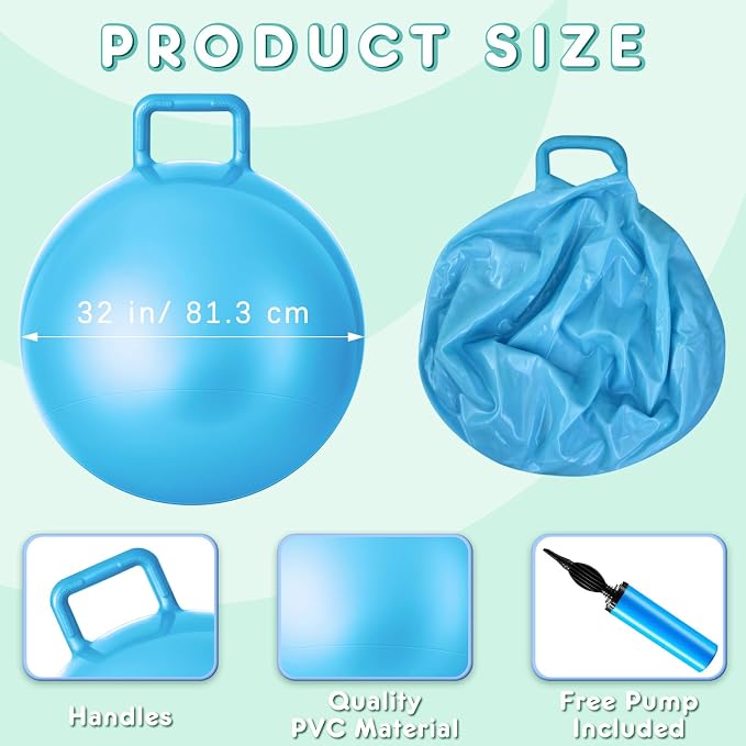 Lewtemi 6 Pcs Hopper Ball for Adults 32 Inch Jumping Hopping Inflatable Bouncing Ball with Handle and Air Pump for Indoor Outdoor Games Sport Exercise Fun Easter Basket Stuffers Gifts(Blue Color)
