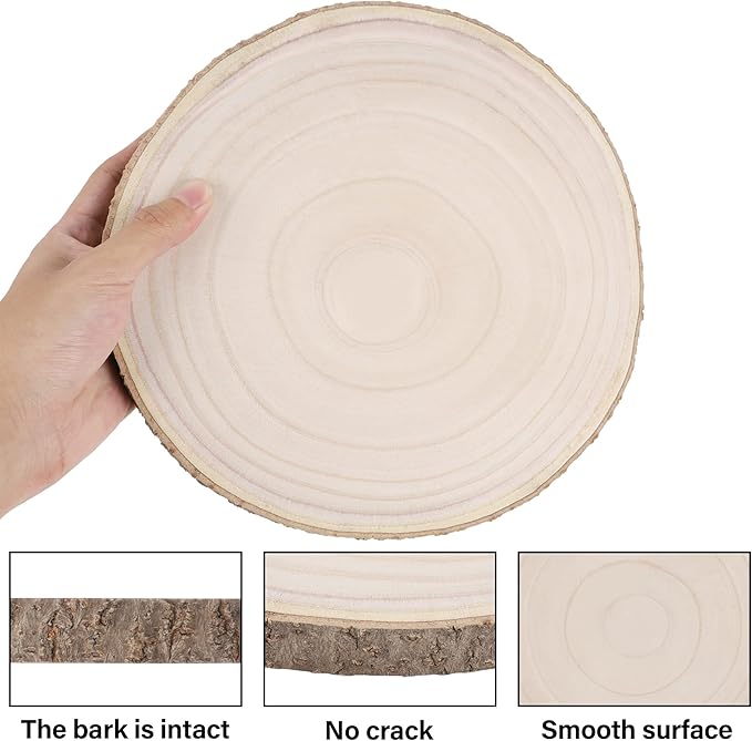 Prsildan 4 Pcs Large Natural Wood Slices, 10-11.5 Inches Unfinished Wood Centerpieces for Tables, DIY Round Wooden Circle Sign Crafts for Wedding Party Décor