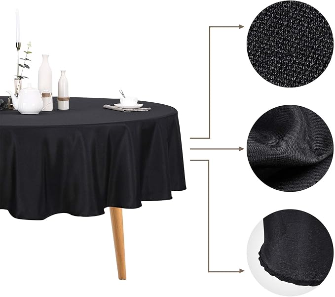6 Pack Black Round Tablecloths 108 Inches Table Cloth Stain and Wrinkle Resistant Washable Polyester Table Cover Fabric for Party, Wedding,Dining,and Banquet Decoration