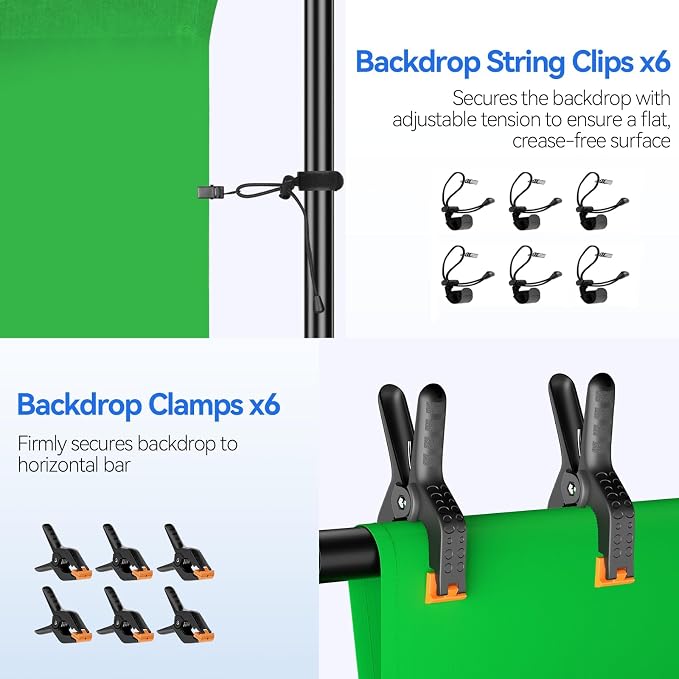 EMART 7 x 10ft Green Screen Backdrop Kit with Tripod Stand, Photography Background Support System with 6 x9ft 100% Cotton Muslin Chromakey Backdrop for Photo Studio, Video Shooting, Live Streaming
