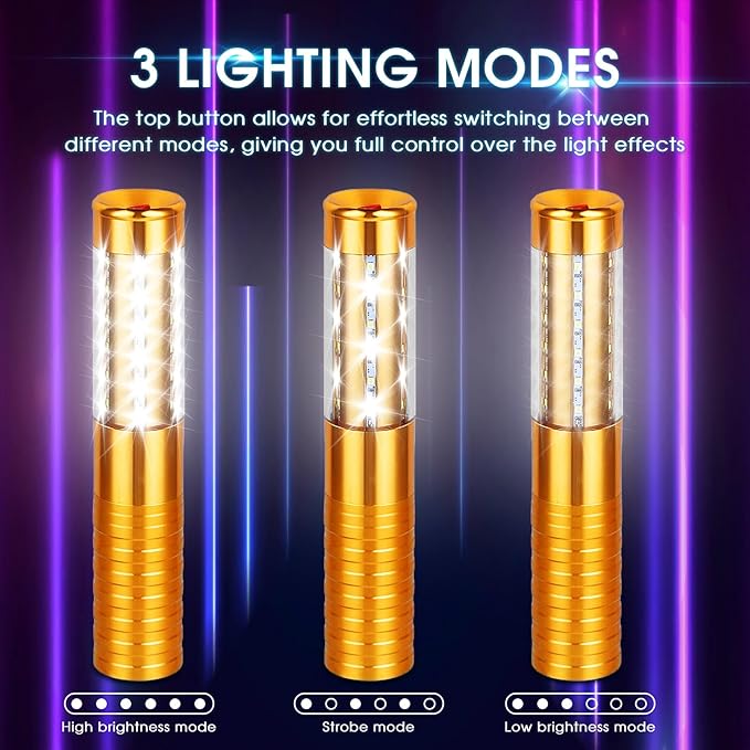 4 Pieces LED Strobe Baton Light Bottle Service Lights Bright Rechargeable Champagne Bottle Handheld Light Topper for Bar Nightclub Wedding Party Concert （Gold）