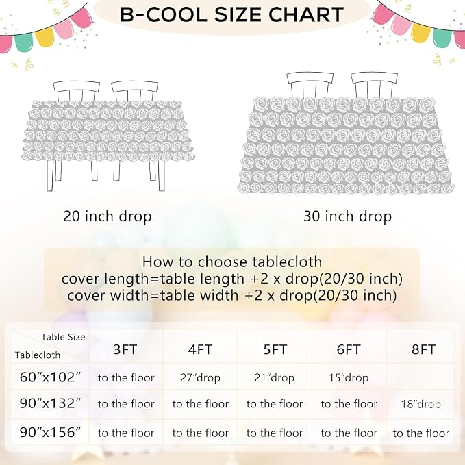 B-COOL Black Rosette Tablecloth 90x156 Inch Party Table Cloths 3D Floral Table Overlay for Brithday Holiday Party Decorations