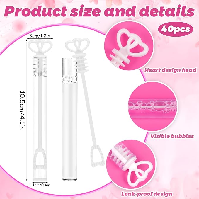 FOIMAS 40pcs Mini Wedding Bubble Wand,Heart Bubble Wand for Guest Wedding Party Favor Bachelorette Party Valentines Day Party Decoration Supply,White