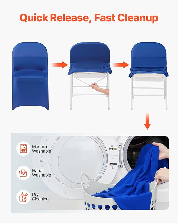 VEVOR Chair Covers, Polyester Spandex Chair Cover, Stretch Slipcovers for Wedding Party Dining Banquet Flat-Front Chair Covers (Royal Blue-c, 50PCS)