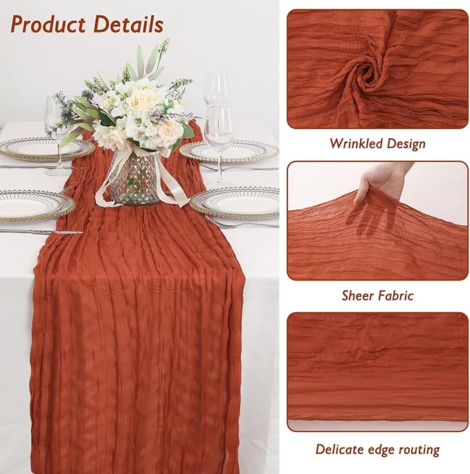 6 Pack Terracotta Cheesecloth Table Runner 120 Inch 10FT Red Cheese Cloth Fabric Burnt Orange Runners for Football Theme, Banquet, Barro Themed Party Retro Decoration, Fall Wedding Decor