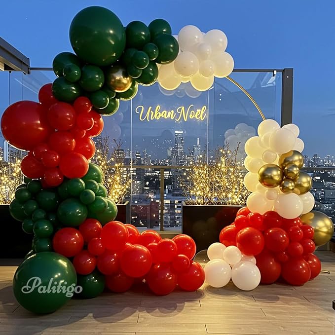 Christmas Balloon Arch Kit 140pcs Double Stuffed Green Red White & Gold Balloons Garland, Merry Christmas Balloons Arch Decorations for Holiday Party Backdrop & Merry Xmas Balloons Decor Supplies