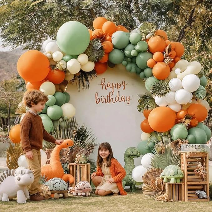 Dusty Green Orange White Balloon Garland, Double Stuffed Burnt Orange Sage Green Ivory Yellow Balloons Arch Kit for Baby Shower Gender Reveal Birthday Safari Jungle Party Decorations
