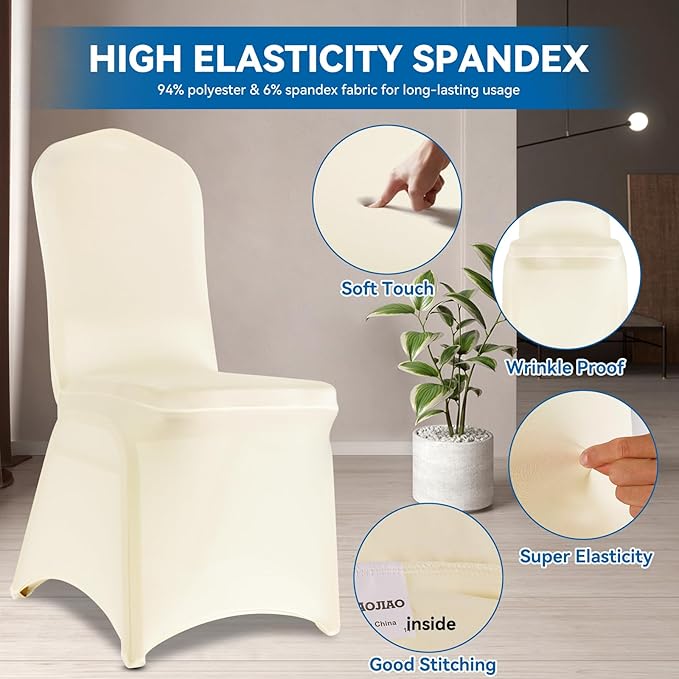 100 Pieces Ivory Chair Covers - Versatile Stretch Polyester Spandex Dining Chair Slipcovers for Dining, Party, Wedding, Banquet, and More