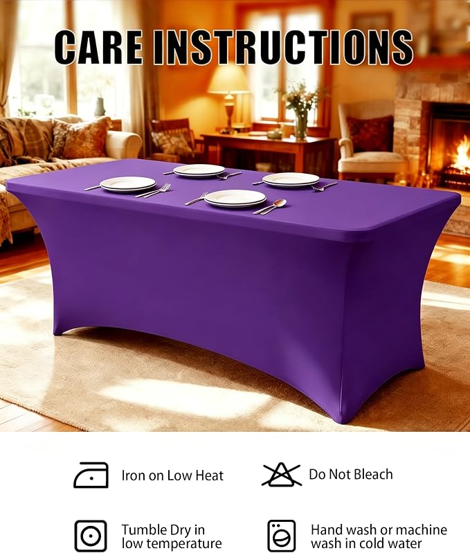 6FT Purple Table Cloth - 2 Pack Fitted Stretch Rectangle Spandex Tablecloth, Washable Table Cover for Party, Picnic, Wedding, Banquet, Birthday and Festival(30" x 72")
