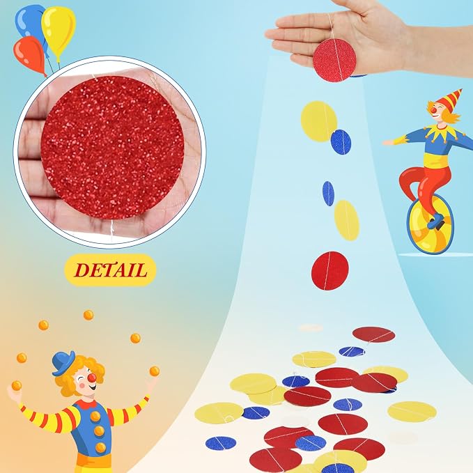 Outus 5 Pieces Colorful Circle Garland Banner Hanging Paper Dot Decorations for Classroom, Birthday Party, Baby Shower, Wedding Backdrop & Photo Booth Graduation Decor (Red,Blue,Yellow)