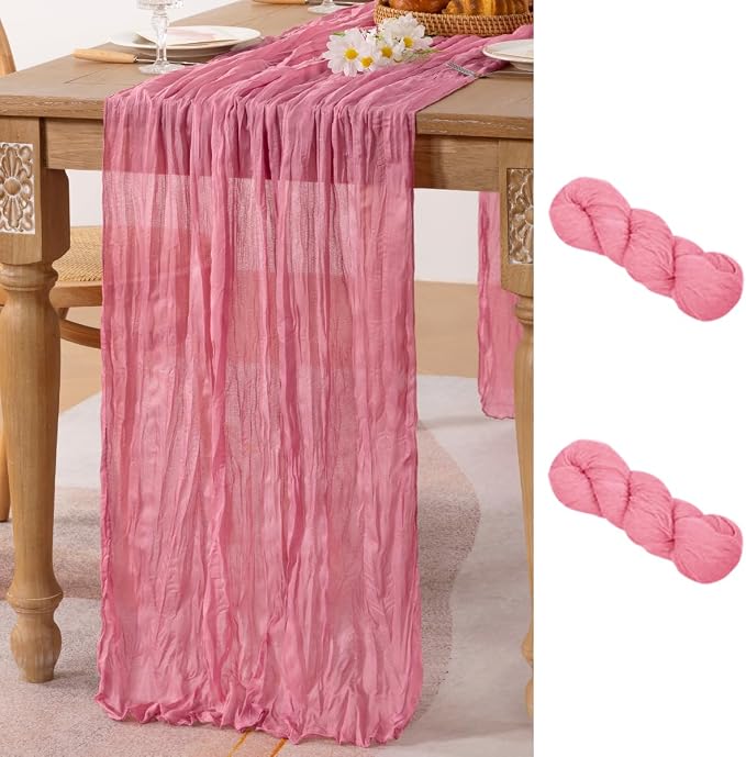 MLMC 2 Pack Mauve Pink Table Runner Cheesecloth Table Runner 10ft Sheer Rustic Gauze Summer Cheese Cloth Decor 35x120 Inches for Wedding Party Bridal Shower Birthday Decor
