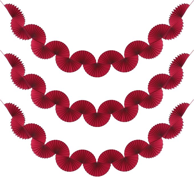 uxcell 3 Pcs Paper Fan Garland, 5.25ft Paper Garland Hanging Decorations Set Party Hanging Decorations Fans for Birthday Parties Holiday Ornaments Family Gatherings Weddings, Red