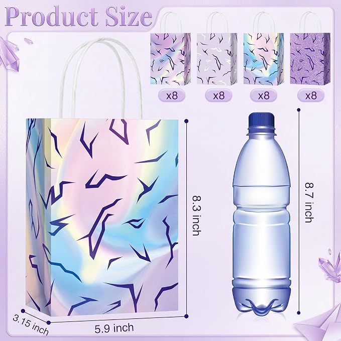 Tosstuki 32 Pcs Kpop Party Decorations, Kpop Party Favor Bags with Handles Purple Lightning Print Gift Bags for Korean Movie Music Birthday Parties Supplies