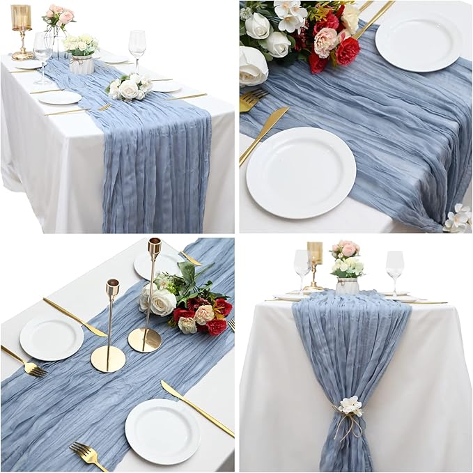 8 Pack Dusty Blue Cheesecloth Table Runner 10Ft Gauze Cheese Cloth Table Runner 35x120Inch Romantic Boho Table Runners for Wedding Anniversary Birthday Party Bridal Baby Shower Engagement Table Decor