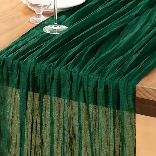 DeZerlor Emerald Green Cheesecloth Table Runner Spring Easter Table Runner Boho Gauze 120 Inches Cheese Cloth Table Decor for Wedding Bridal Baby Shower Parties