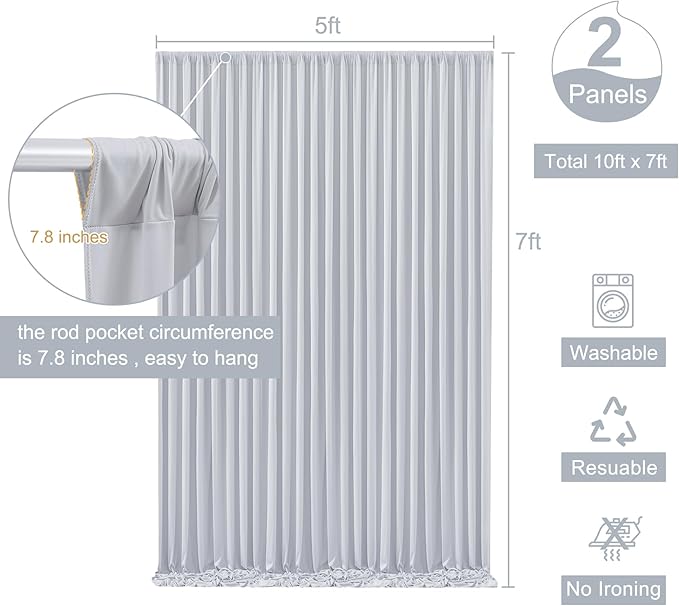 10ft x 7ft Silver Grey Backdrop Curtain for Parties Wedding Wrinkle Free Backdrop Drapes Panels for Baby Shower Birthday Photo Photography Polyester Fabric Background Decoration