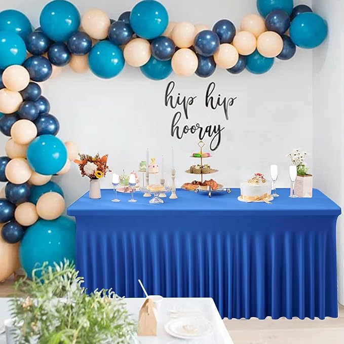 2 Pack Royal Blue Spandex Table Clothes for 6 Foot Rectangle Tables, Wrinkle Free Fitted Table Cover 6ft Stretchy Tablecloths with Skirt for Parties Weddings Birthday Banquet Baby Shower