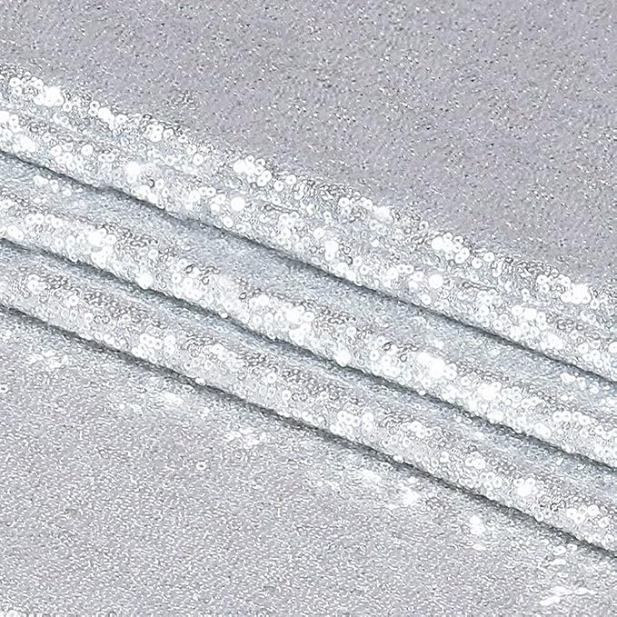 B-COOL Silver Sequin Tablecloth Decorations - 120 Inch Sparkly Table Fabric for Holiday Feast Birthday Celebration Anniversary Party
