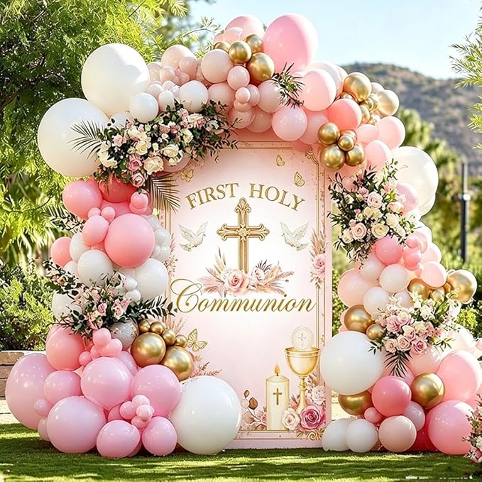 Pink White Gold Balloon Garland, Double Stuffed Pastel Light Pink Cream White Balloon Arch Kit for Baby Shower Birthday Bridal Wedding Mother's Day Party Decorations