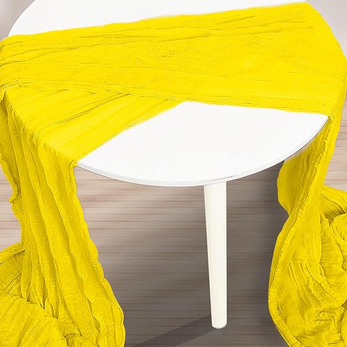 1 Pack Yellow Cheesecloth Table Runner 35x120 Inch 10Ft Rustic Gauze Cheese Cloth Table Runner Sheer Cheesecloth Table Runners for Wedding Party Bridal Shower Decoration