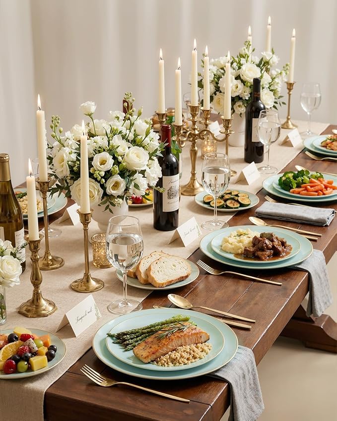 bUCLA 100PCS Green Plastic Plates - Sage Green Disposable with Gold Rim - Include 50 Pieces 10 inch Dinner & 50 Pieces 7 inch Dessert Plates, Ideal for Party, Daily Use & Spring