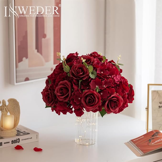 Red Roses Flowers Balls for Centerpieces: 10 PCS 15.7" Diam Flower Centerpieces for Tables in Wedding Reception Decorations Arrangement for Party Celebration Planners