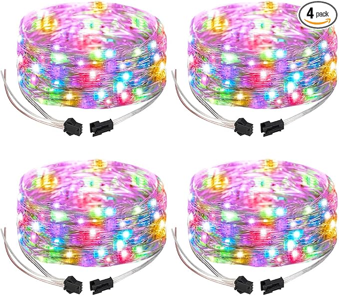 BTF-LIGHTING Chasing Dream Full Color Twinkle Decorative Light 4Pack 16.4ft Total 200LED Addressable WS2812B IC Fairy String DC5V for Kid's Bedroom, Christmas Tree, Party(No Adapter or Controller)