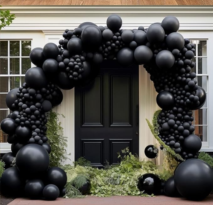 Black Balloon Arch Garland Kit Double Stuffed Matte Black Balloons Different Sizes Latex Premium 18 12 10 5 Inch Balloons for Birthday Graduation Wedding Anniversary Baby Shower Retirement Party Decor