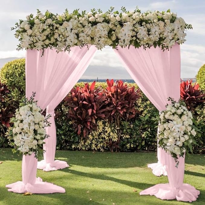 LINXTAR Wedding Arch Draping Fabric 30'' x 18FT Sheer Chiffon Arch Drape Backdrop 1 Panel Blushing Pink Drape for Baby Shower Photo Booth Church Decor Birthday Party Outdoor Decoration