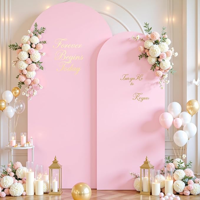 Pale Pink Arch Cover 2 Set-7.2FT and 6FT Arch Backdrop Cover Spandex Fitted Wedding Arch Stand Covers for Baby Shower Girls Birthday Party Bridal Shower Wedding Banquet Photo Background Decorations