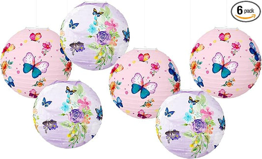 Butterfly Paper Lanterns Butterfly Hanging Decorations Round Pink Paper Lanterns Ceiling Decorations for Birthday Baby Shower Theme Party Supplies Room Decor