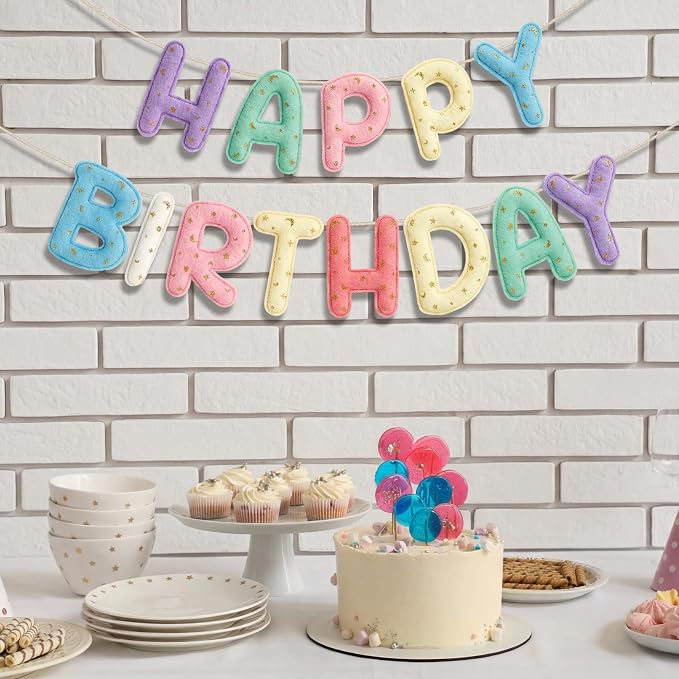 Mindsoft Felt Happy Birthday Garland Rainbow Banner Reusable Happy Birthday Sign Party Supply for Party Decor (Macaron Color,Candle)