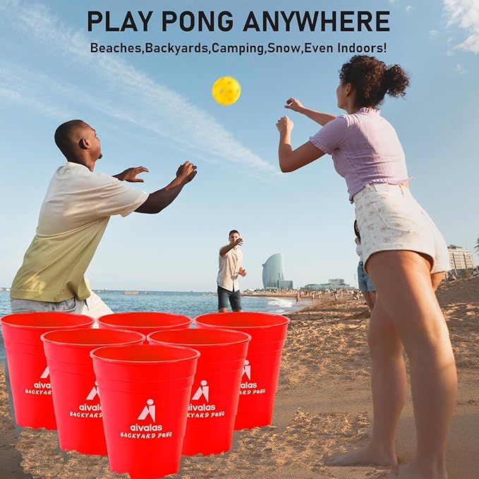 Aivalas Yard Pong Giant Outdoor Toss Games – XL Buckets with Basketball-Style Play, Portable Backyard Lawn Beach Camping Throwing Game for Adults Teens & Family – Includes Carry Bag, Easy to Store