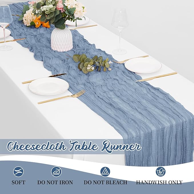 8 Pack Dusty Blue Cheesecloth Table Runners 20x120 Inch Gauze Table Runner Cheese Cloth 10FT Blue Table Runner Rustic Sheer Runner for Wedding Baby Shower Birthday Party Table Decor
