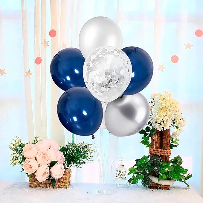 ZJDHPTY 4 Set Balloon Stand with Navy Blue and Silver Balloons | Centerpiece Table Decorations for Birthday Wedding Anniversary Retirement New Years Graduation Decorations Class of 2026