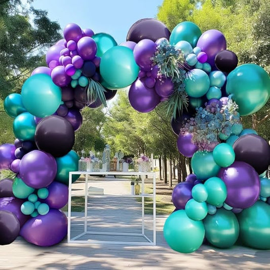 Purple Teal Balloon Garland Double Stuffed Dark Purple Blue Turquoise Green Lavender Lilac Mermaid Balloon Arch Kit for Birthday Wedding Bridal Baby Shower Valentines Graduation Party Decorations