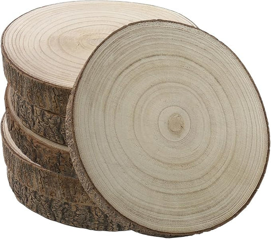 CYS EXCEL 7~9'' 6Pc Unfinished Thick Wood Slices with Bark, Wood Slices for Centerpieces, DIY Crafts Wood Slices