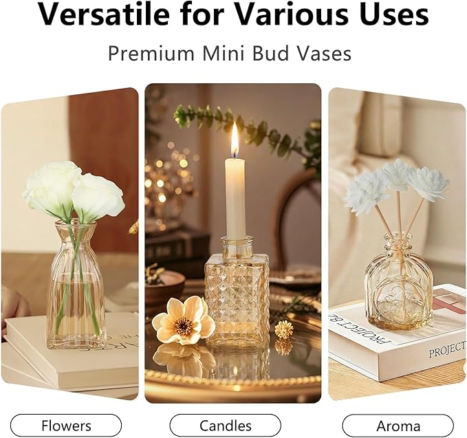 RUCKAE Glass Bud Vases Mini Flower Vase Small Vintage Vases for Centerpiece Table Wedding Decorations Home Decor Party(Gold 22 Pack)