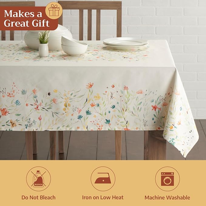 Maison d' Hermine Table Cloth Rectangle Table 100% Cotton 60 x 120 Inches Tablecloth Reusable Decorative Everyday Use for Dining Room, Farmhouse, Home, Party, Festive & Wedding Spring Summer - Colmar