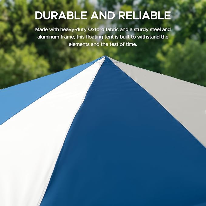 SUNJOY 10x10 FT Floating Pool Canopy Pop Up Gazebo, Gray and Navy Water Tent with Steel & Aluminum Frame, PVC Floats, Hand Pump & Carry Bag for Lake, Beach, Pool
