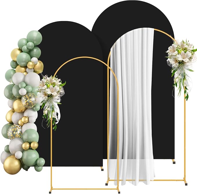 2 Pack Arch Backdrop Stand and Cover Set (7.2FT/6FT), Balloon Arch Stand, Metal Background Arch Stand, Backdrop Arch Frame, Wedding Arch for Backdrop (Black Cover)