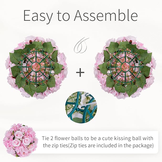 Pink Flowers Balls for Centerpieces: 2 PCS 15.7" Diam Flower Centerpieces for Tables in Wedding Reception Decorations Arrangement for Party Celebration Planners