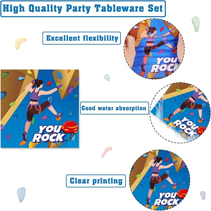 96 Pcs Rock Climbing Party Plates and Napkins Supplies Tableware Disposable Camping Party Dinner Dessert Plates for Rock Climbing Camping Adventure Table decorations, 24 Guests