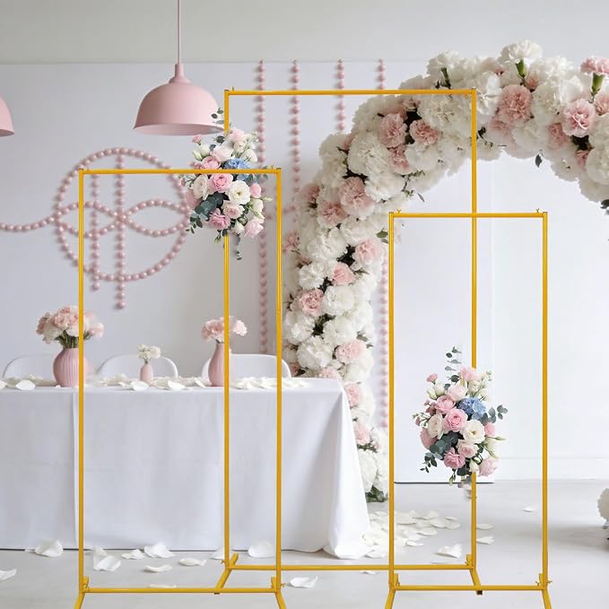 Vincidern Metal Square Wedding Arch Backdrop Stand Set of 3, Party Arch Stand, Balloon Arch Backdrop for Wedding, Baby Shower, Birthday Party, Graduation Decor, Gold (6.6FT, 5.9FT, 4.9FT)