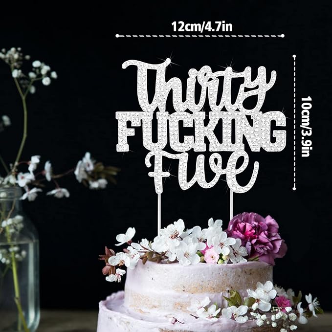 LINGTEER Happy 35th Birthday Funny Silver Rhinestone Cake Topper - Cheers to 35 Years Old Birthday Party Cake Centerpieces Topper Decorations Gift Sign.
