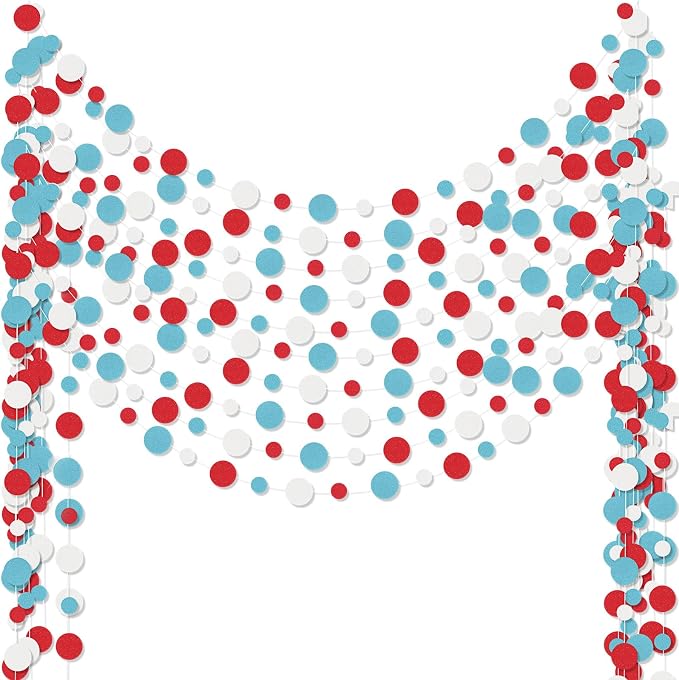 Outus 10 Pieces Colorful Circle Garland Banner Hanging Paper Dot Decorations for Classroom, Birthday Party, Baby Shower, Wedding Backdrop & Photo Booth Graduation Decor (Light Blue,White,Red)