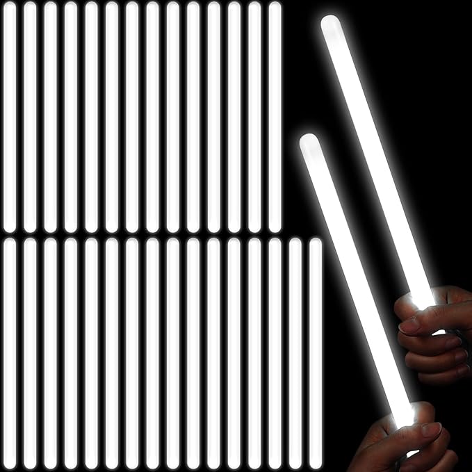 Honoson 48 Pcs 12'' Glow Sticks Bulk, 15 mm Thick Bright Glow in The Dark Light Up Sticks for Wedding, Festivals, Raves, Birthday Party Favors Supplies (White)