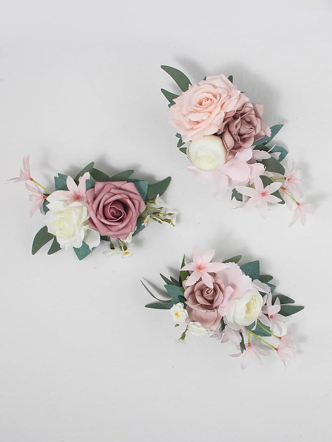 Rinlong 3Pcs Pre-made Cake Flowers Dusty Pink Cake Decorations Wedding Cake Decorating Flowers Decor Birthday Baptism Party Artificial Flowers Cake Toppers